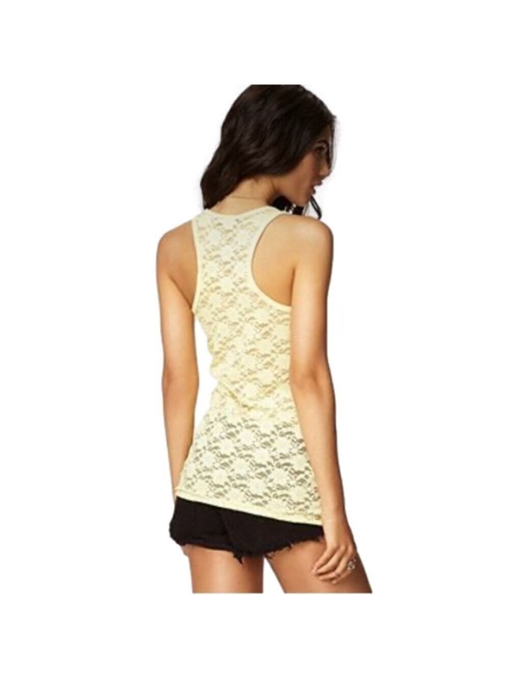 Forever 21 Yellow Lace Back Tank Top Small
